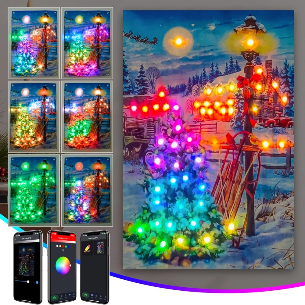 LED Wall Art with Christmas Tree and Street Light