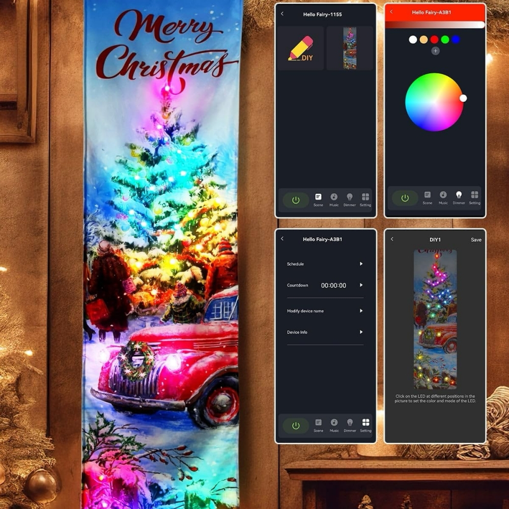 LED Wall Art with Christmas Tree and Car