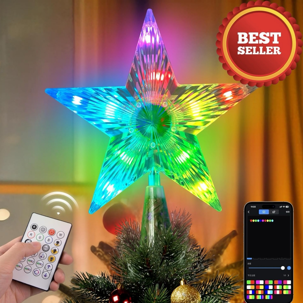 Plastics Christmas Star Tree Topper Lights